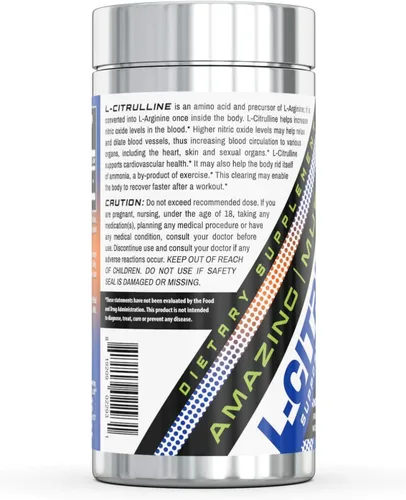 Vista 2 de Amazing Muscle L-Citrulina - 750 mg, 90 cápsulas - Apoya el metabolismo de las proteínas - Apoya la desintoxicación muscular - Promueve