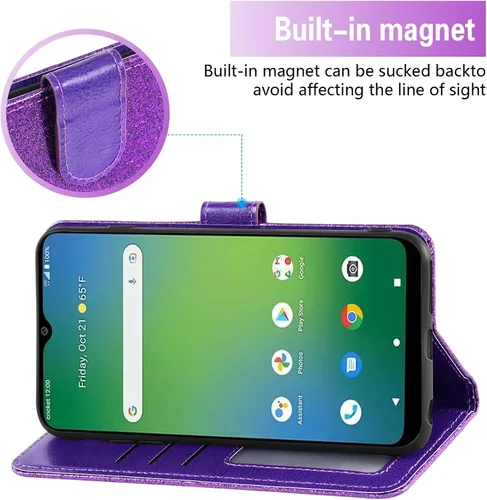 Vista 2 de Asuwish Funda para teléfono Cricket Icon 4 con protector de pantalla de vidrio templado y accesorios para celda, ranura para tarjetero, función Oro