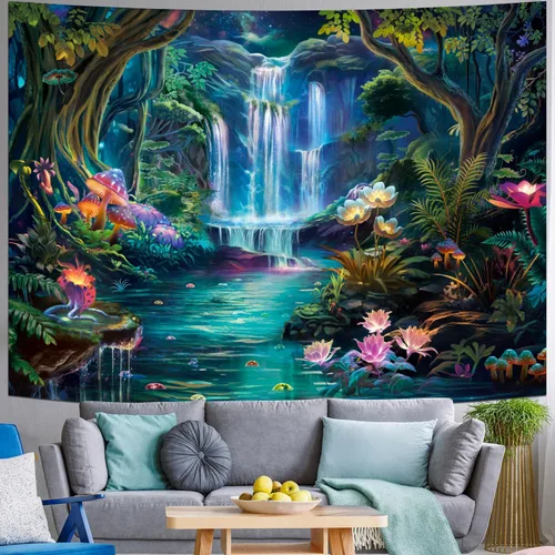 Vista 13 de Generleo Tapiz de plantas florales, tapices vintage, bohemio, flores, mariposas, cielo estrellado, paisaje, naturaleza, paisaje, tapiz para colgar