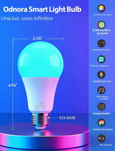 Vista 2 de Bombillas LED inteligentes, bombilla que cambia de color de 9 W, compatible con Alexa y Google Assistant, bombillas Bluetooth WiFi de 2.4 GHz