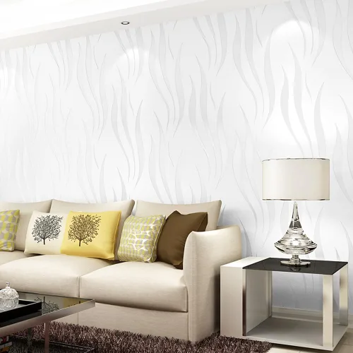 Vista 12 de Papel pintado no tejido de moda simple 3D en relieve tridimensional flocado rayas de ondas espumosas dormitorio sala de estar TV fondo pared