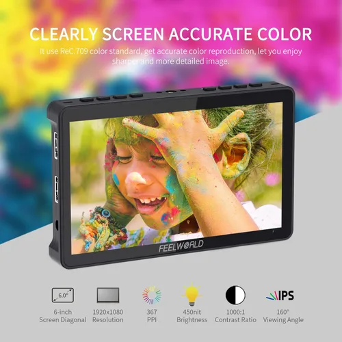 Vista 2 de FEELWORLD F5 Pro - Monitor de campo para cámara réflex digital (pantalla táctil de 5,5 pulgadas, HDMI, 4K, IPS, FHD, 1920 x 1080)