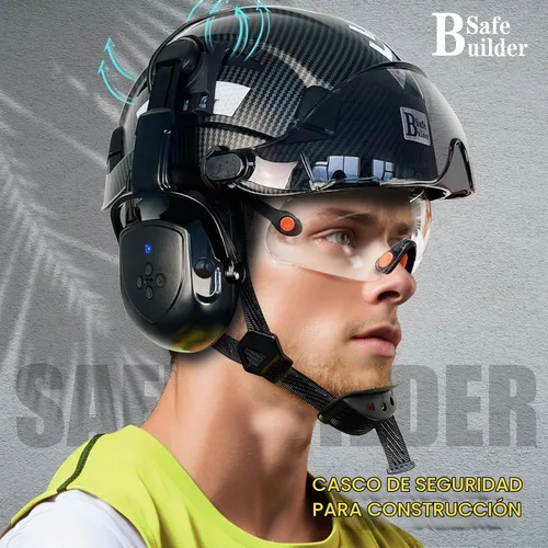 Vista 9 de Casco de seguridad SAFEBUILDER con visera, orejeras Bluetooth SNR 26dB, sombrero duro con viseras, orejeras montadas, sombreros duros ventilados
