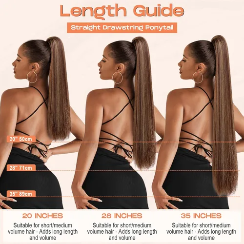 Vista 7 de SEIKEA Extensiones de cola de caballo con cordón, larga y recta, cola de caballo falsa, natural, suave, extensiones de cabello sintético resistente