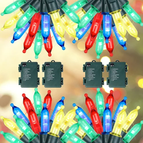 Vista 13 de Blissun Luces de Navidad, juego de 50 luces de alambre verde, mini cadena de luces de Navidad a pilas con 8 modos, luces de hadas de 16 pies