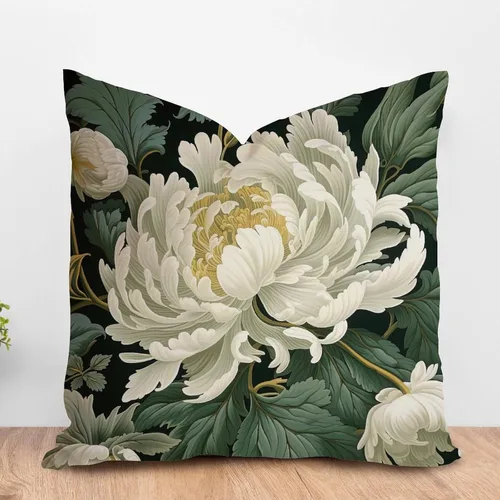 Vista 24 de ArogGeld Funda de almohada blanca con flores chinoiserie, funda de almohada para sofá, diseño floral verde y blanco, funda de almohada de lino A-12