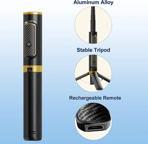 Vista 2 de JUYOUYI - Trípode para iPhone, selfie stick con control remoto, aleación de aluminio, el mejor soporte plegable para trípode extensible, rotación