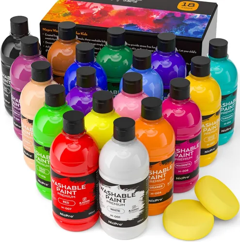 Vista 9 de Nicpro Juego de Pintura Lavable de 12 Colores Grande para Niños (16.9oz, 500 ml), Suministros de Pintura Acrílica a Granel No Tóxicos para Niños