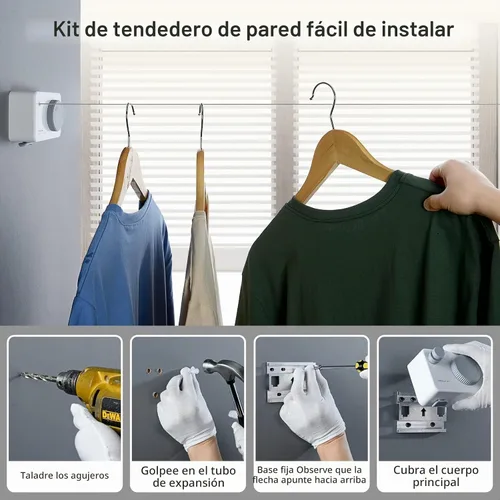 Vista 5 de Mbillion Tendedero Retráctil de 13.8 Pies de Servicio Pesado Línea de Secado de Ropa para Interiores y Exteriores Retráctil para Colgar Ropa