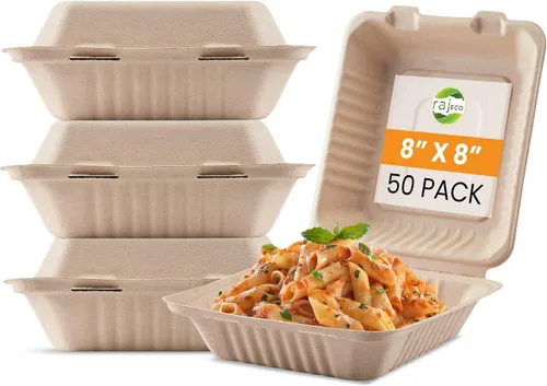 Vista 12 de Raj Eco To Go Contenedores de alimentos de 6 pulgadas con cubierta compostable, cajas desechables para llevar alimentos Contenedores para llevar