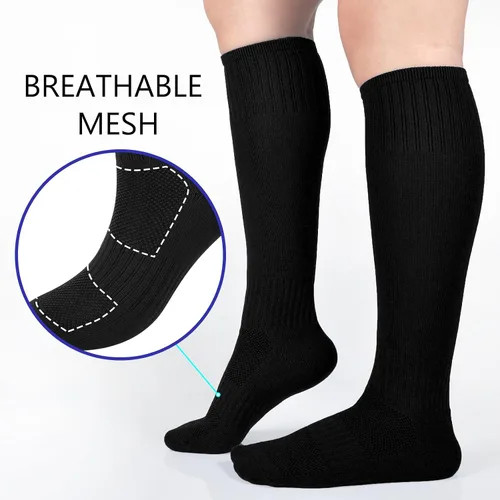 Vista 2 de LO SHOKIM Calcetines de fútbol para niños, calcetines de fútbol para niñas, calcetines hasta la rodilla, calcetines de béisbol, softbol, atléticos