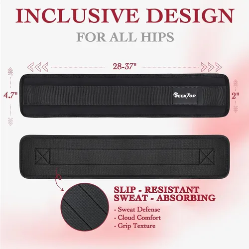 Vista 3 de Seektop Cinturón de Empuje de Cadera Ajustable con Acolchado Antideslizante, Cinturones para Glúteos - Se Adapta a Mancuernas, Pesas Rusas, Discos