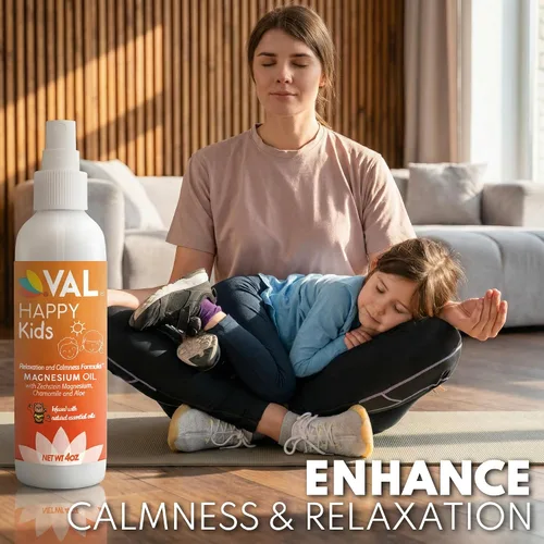 Vista 7 de VAL Spray de aceite de magnesio para niños, calma natural a la hora de acostarse y apoyar el estado de ánimo, magnesio Zechstein, manzanilla y aloe