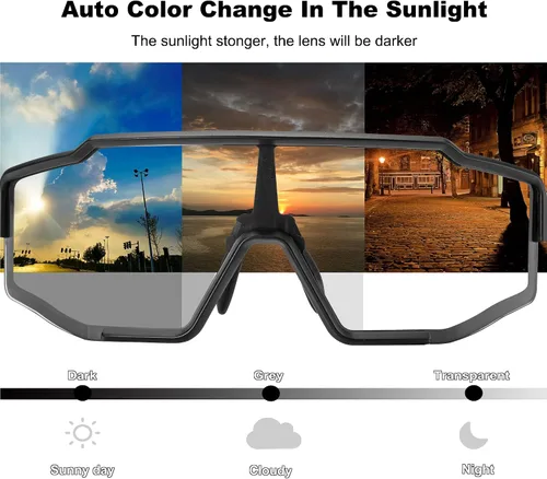 Vista 2 de ROCKBROS Gafas de sol fotocromáticas para hombres y mujeres, gafas de ciclismo deportivas, protección UV, resistentes al viento, gafas de bicicleta