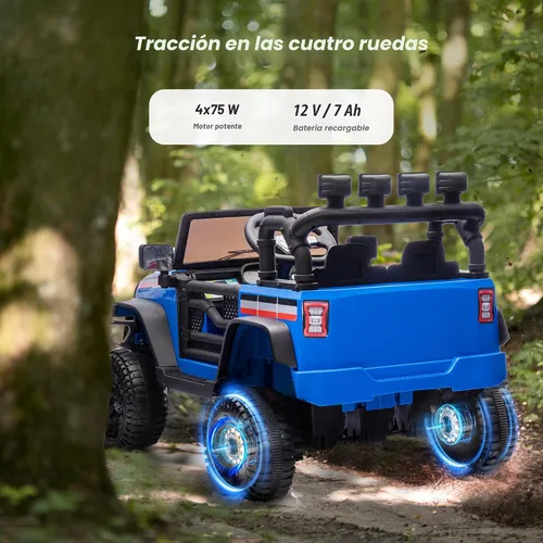 Vista 2 de Hikiddo - Camioneta de juguete para niños con tracción en las 4 ruedas, 12V 7Ah, vehículos eléctricos para niños, juguete con control remoto - Azul