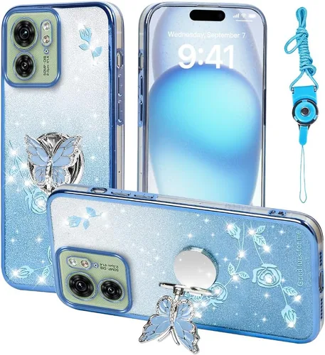 Vista 18 de Funda protectora para Motorola Moto G24, funda protectora de TPU con función atril y correa para Motorola G24 Power (azul)