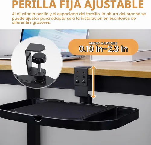 Vista 5 de Plataforma de soporte para alfombrilla de mouse con abrazadera, altura ajustable debajo del escritorio, accesorio de extensión de soporte giratorio