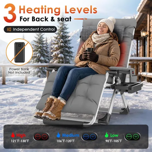 Vista 5 de Slendor Heated Oversized Zero Gravity Chairs 33In, XXL Lounge Chair, Gray