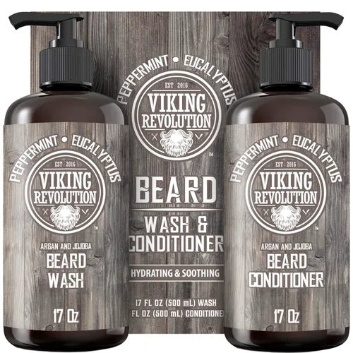 Vista 9 de Viking Revolution Acondicionador para barba con aceite de argán y jojoba - Suaviza y fortalece - Aroma natural a menta y eucalipto - Acondicionador