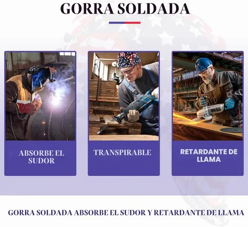 Vista 6 de TRQWH Gorra de Soldadura 100% Algodón Gorras de Soldadura para Hombres 3 Pzas con Malla Interior Absorción de Sudor Resistente a las Llamas Gorra