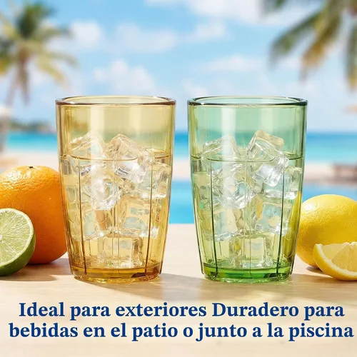 Vista 7 de ZEAYEA Juego de 6 vasos acrílicos para beber, vasos de agua irrompibles de 14 onzas, vasos de plástico reutilizables, vaso apilable para jugo