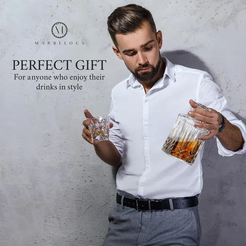 Vista 4 de Juego de 2 decantadores de whisky de cristal, decantador de licor de 40 onzas con tapón hermético para whisky, licor, bourbon, vino, enjuague bucal