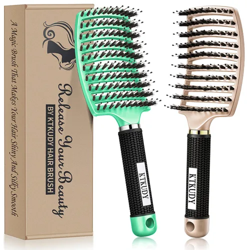 Vista 7 de Cepillo Desenredante con Cerdas de Jabalí Juego KTKUDY Cepillo para Cabello Curvado y Ventilado Cepillo Desenredante para Mujeres Hombres Niños