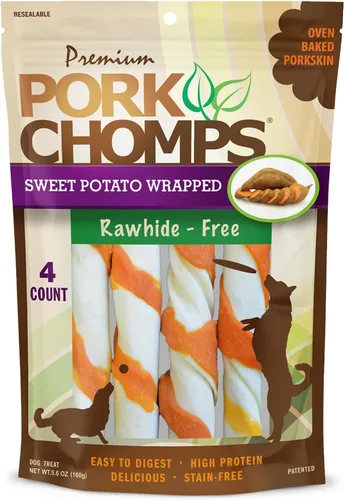 Vista 11 de Pork Chomps Masticables de piel de cerdo horneada para perros, giros de 6 pulgadas, sabores surtidos, 12 unidades Horneado con piel de cerdo real