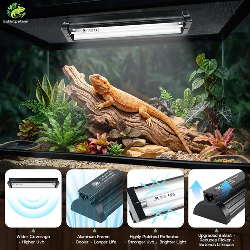 Vista 5 de UVB Light for Reptiles 12in 8W T5 HO 10.0 UVB Kit w/Bulb Dragon Tank Black