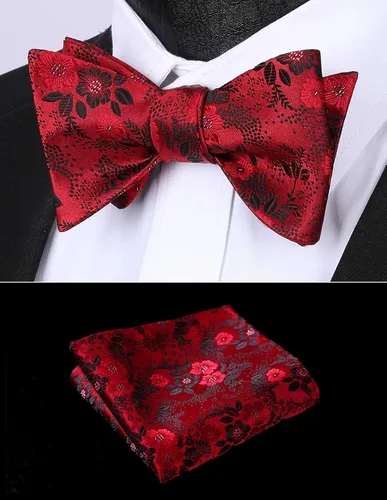 Vista 2 de HISDERN Pajaritas para hombre, corbatines florales para hombre, pajarita para hombre, pañuelo tejido jacquard pajarita de bolsillo cuadrado