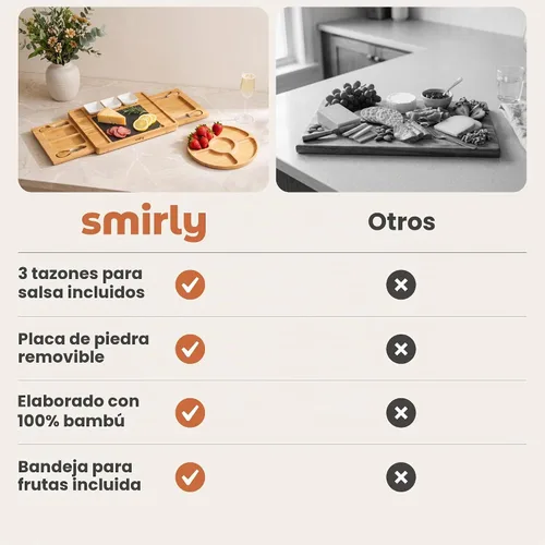 Vista 5 de SMIRLY - Juego de tablas de bambú para charcutería con accesorios para servir (2 cajones)