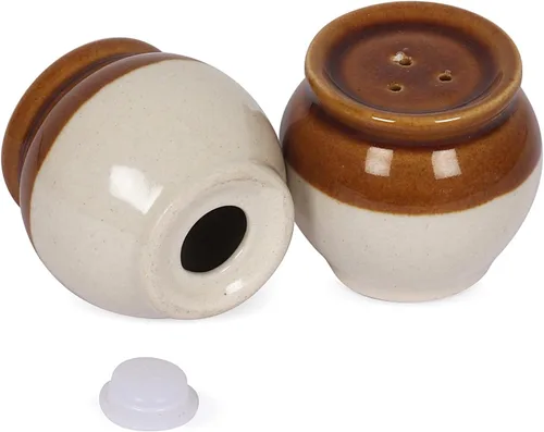 Vista 6 de Salero y dispensador de cerámica y pimienta con agujeros perfectos, adecuado para el hogar, cafetería, mesa de comedor, juego de 2 unidades, diseño