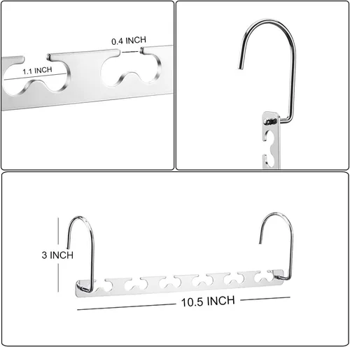 Vista 7 de Meetu - Perchas de ahorro de espacio multi funcionales para ropa de acero inoxidable, 6 x 2 ranuras para colgar en cascada, gancho actualizado