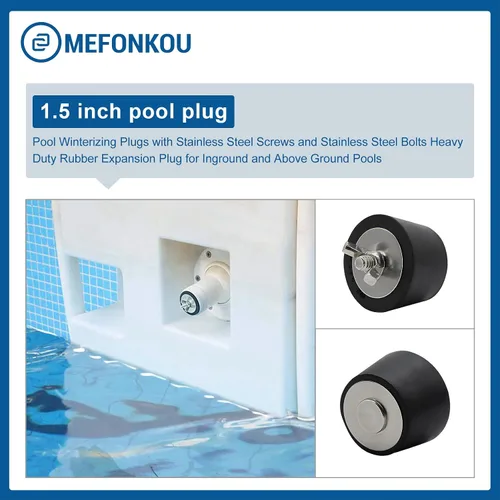 Vista 3 de Tapones de invierno para piscina de 1.5 pulgadas con tornillo SS y tornillos de acero inoxidable, goma resistente para piscinas enterradas y sobre