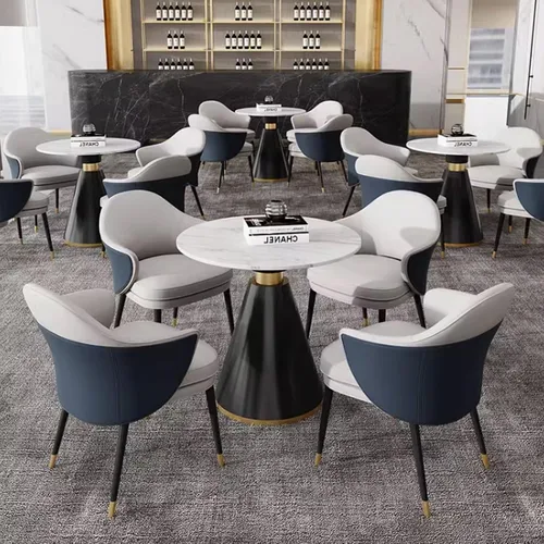 Vista 7 de YVYKFZD Juego de mesa y silla para sala de recepción de oficina, mesa auxiliar para sala de conferencias, juego de mesa de comedor simple para Azul