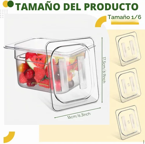 Vista 4 de 6 tapas de sartén de alimentos de tamaño 1/6 con asa, tapas transparentes