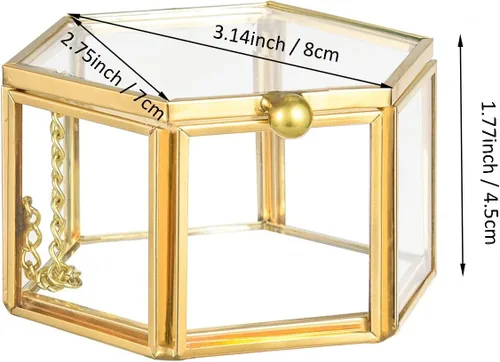 Vista 2 de Feyarl Pequeña caja de joyería de cristal dorado para joyería de joyería de joyería de cristal adornado, caja organizadora de recuerdos, caja