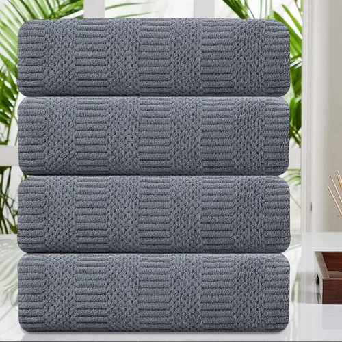 Vista 9 de Juego de 4 toallas de baño grandes de 35"x70" pulgadas, color negro, sábanas de baño extra grandes, toallas jumbo de gran tamaño de 600GSM, suaves