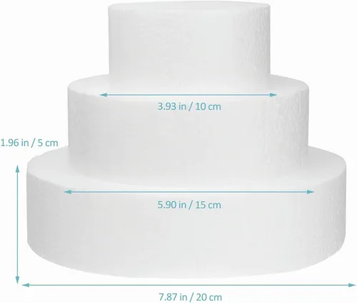 Vista 3 de Juego de 3 muñecos redondos de espuma para tartas de 4, 6, 8 x 2 pulgadas para decorar y exhibir