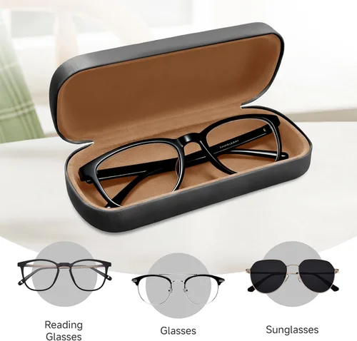 Vista 3 de Glasses Case Large Hard Shell Eyeglasses Case PU Leather Protective for glasses 6.2" L x 2.4" W x 1.4" H