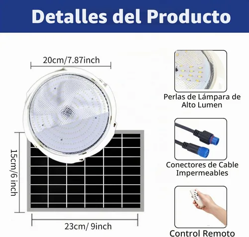 Vista 6 de Luz solar para cobertizo, luces colgantes solares para interiores y exteriores con control remoto, lámpara LED impermeable de techo para kiosco