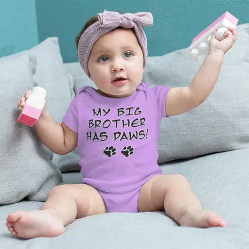 Vista 3 de Baby Bodysuit My Big Brother Has Paws Dog Lover Pet Boy & Girl Baby Clothes Solo un diseño blanco