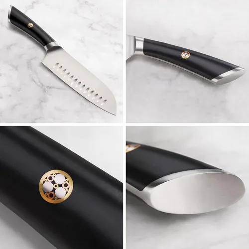 Vista 3 de Cangshan Cuchillo Santoku de acero alemán forjado de 7" de la serie ELBERT (negro)