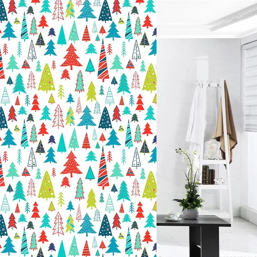 Vista 6 de Cortina de ducha con diseño de árbol de Navidad, acuarela, árbol de Navidad, invierno, vacaciones, tela de poliéster, cortina de ducha de baño, 72 x
