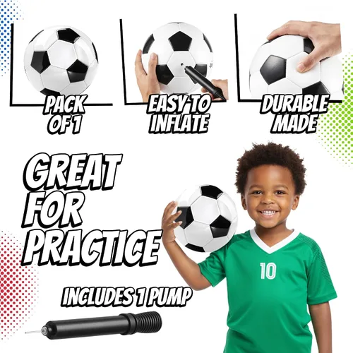 Vista 2 de PlayBolt Black & White Soccer Balls - Sizes 2, 3, 4, 5 for Kids, Toddlers & Adults - Pack of 1 or 4 with Pump