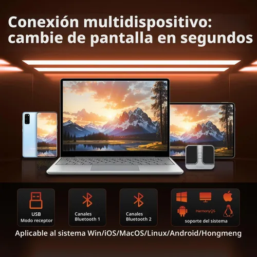 Vista 8 de Mini ratón cuadrado – inalámbrico de 2.4 GHz, conexión Bluetooth dual, compatible con todos los principales sistemas operativos – Sensor de alta