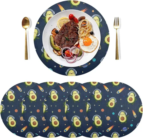 Vista 3 de Cute Avocados Space Blue Table Placemats, Heat Resistant Non Slip Decorative Placemats for Kitchen one sizex4