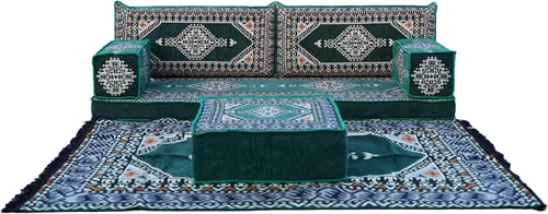 Vista 24 de arabicsofa Verde Juego de Asientos de Suelo Orientales Hechos a Mano – Sofá de Suelo Tradicional con Respaldo