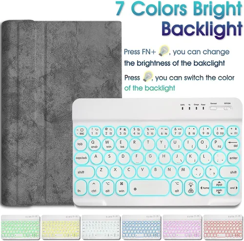 Vista 6 de Funda para teclado Galaxy Tab A 8.0 2019 [retroiluminada, SM-T290, SM-T295], teclado inalámbrico desmontable de 7 colores con funda de soporte de PU