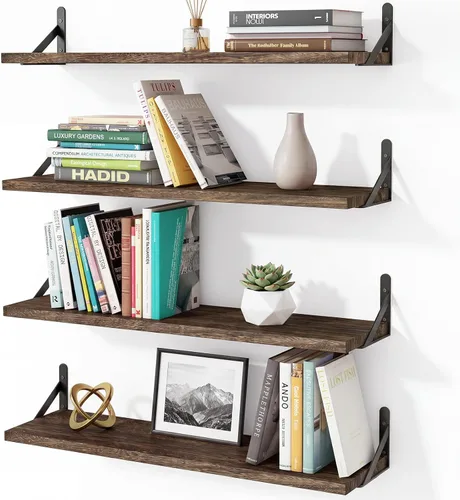 Vista 24 de YGEOMER Estantes flotantes para pared, estantes de pared negros de diferentes tamaños para sala de estar, baño, dormitorio, cocina, decoración